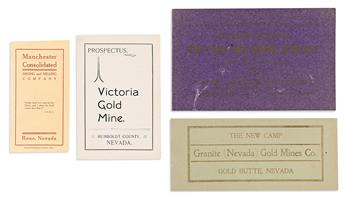 (WEST--NEVADA.) Group of Nevada mining town ephemera, including broadsides, prospectuses, and a photograph.